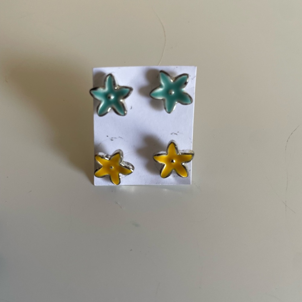 Starfish Enamel Stud Earrings - Yellow & Teal - Kids Accessories